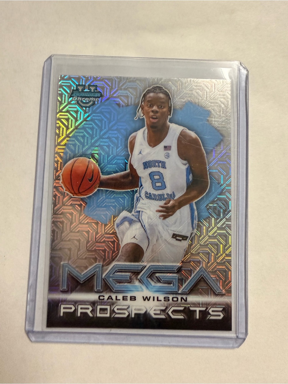 🔥🏧Caleb Wilson Mega Prospects Holo Basketball Trading Card - Blue/White